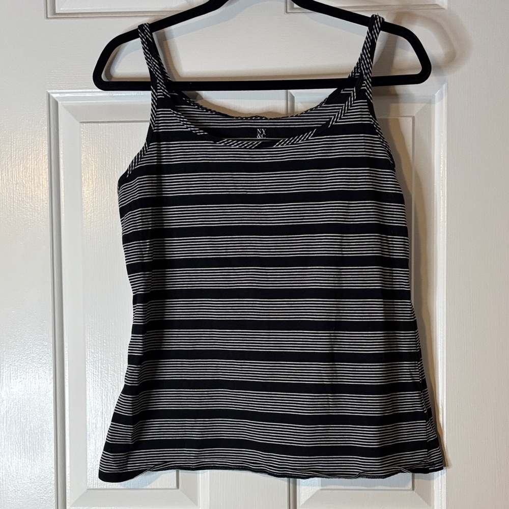 New York & Company Black and White Striped Tank Top